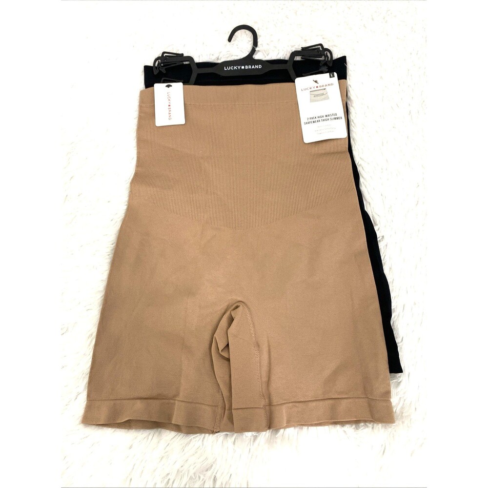 2 Lucky Brand Shapwear High Waist Shorts Size L Thigh Slimmer Brown Black